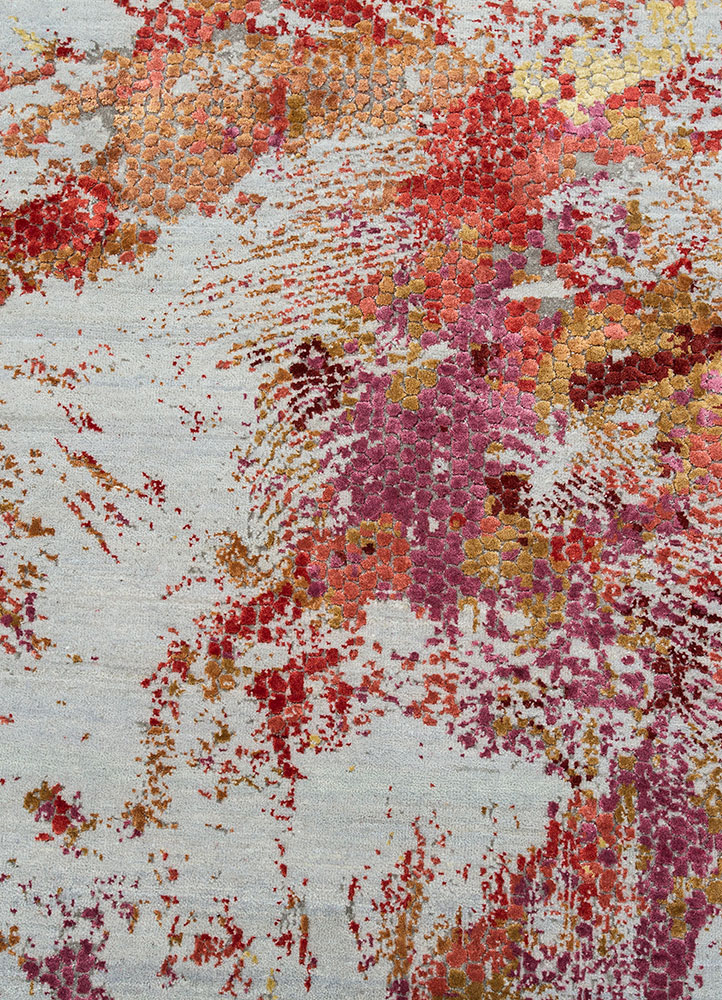 unstring by kavi red and orange wool and bamboo silk hand knotted Rug - CloseUp