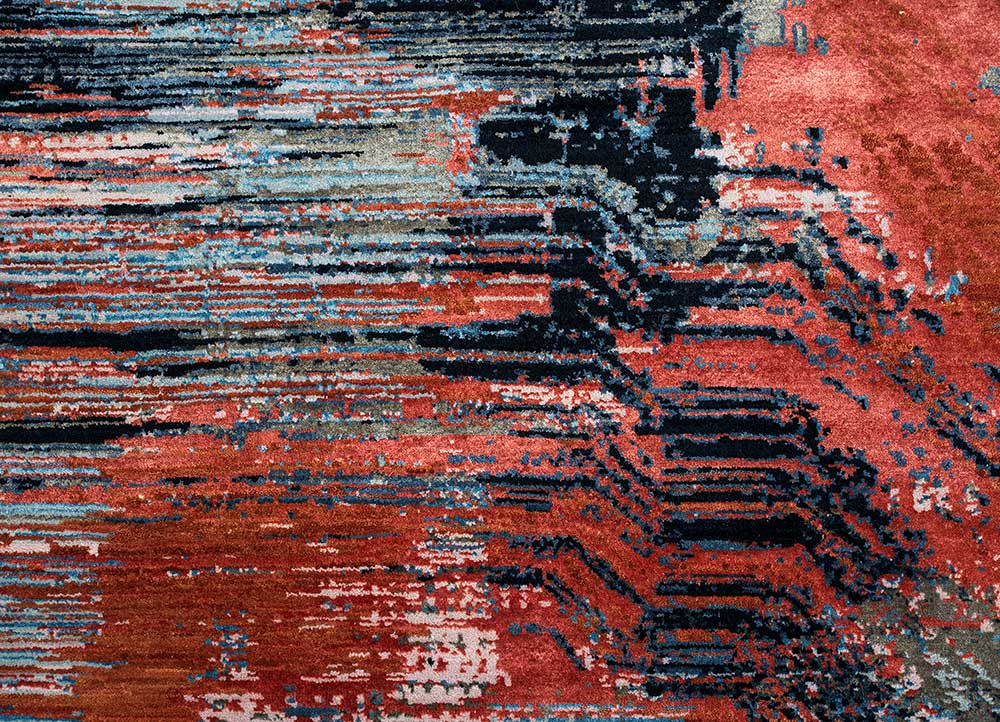 unstring by kavi blue wool and bamboo silk hand knotted Rug - CloseUp