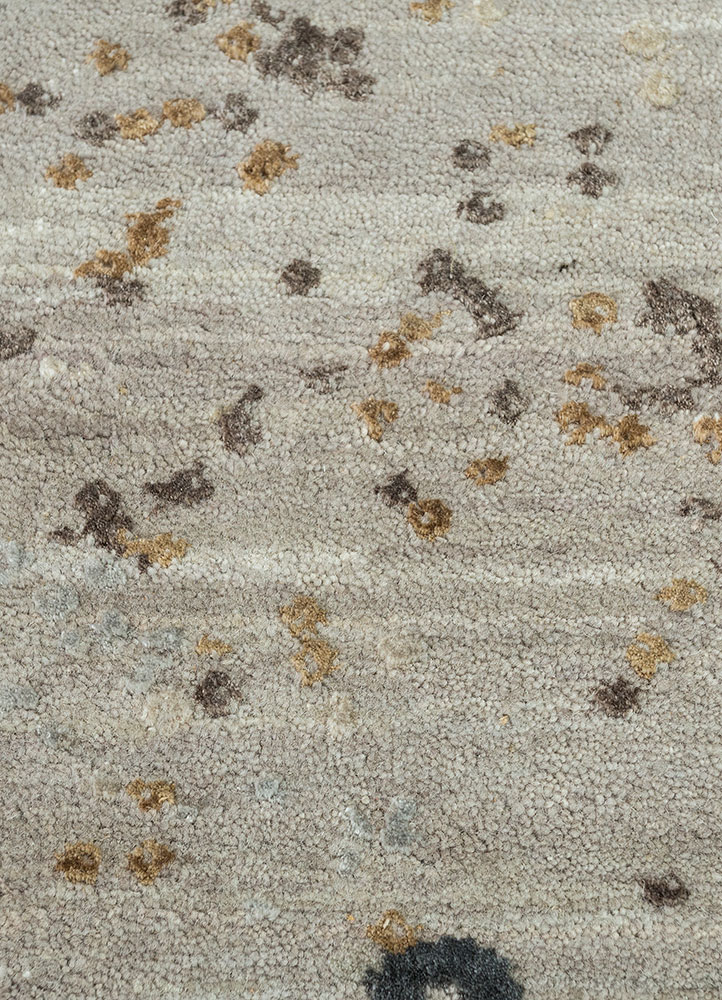 hidden by kavi grey and black wool and bamboo silk hand knotted Rug - CloseUp