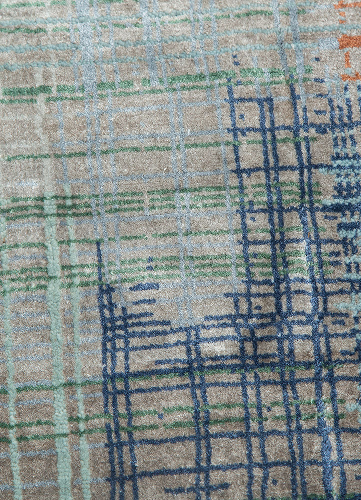 unstring by kavi blue wool and bamboo silk hand knotted Rug - CloseUp