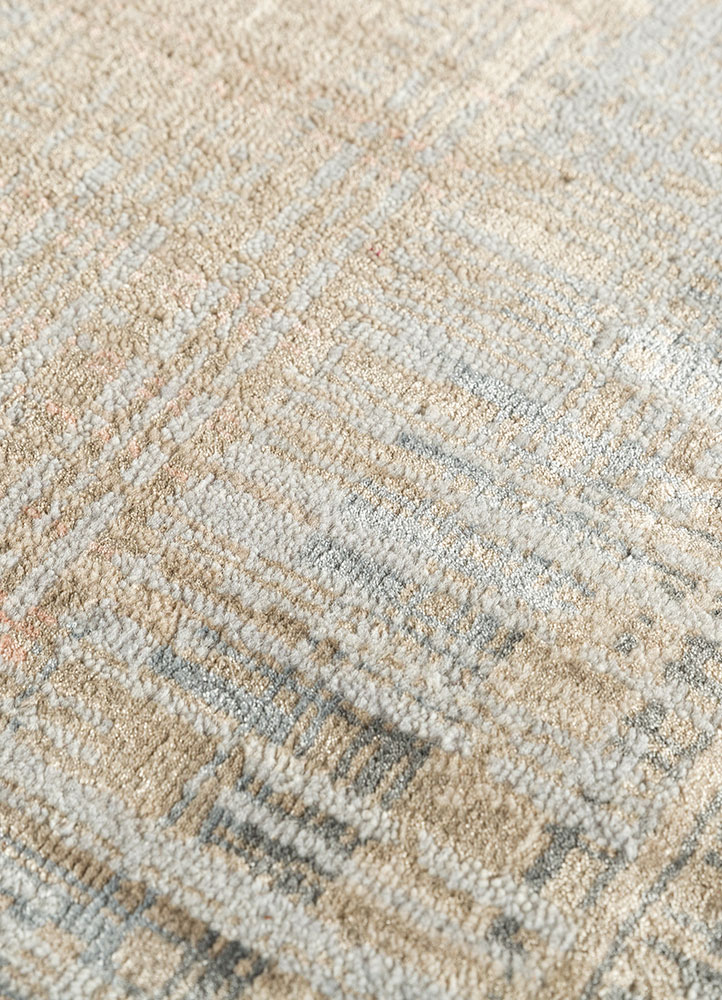 unstring by kavi beige and brown wool and bamboo silk hand knotted Rug - CloseUp