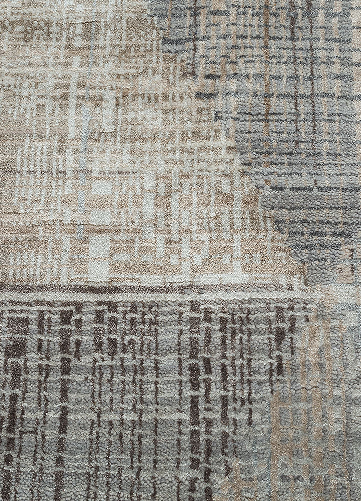 unstring by kavi grey and black wool and bamboo silk hand knotted Rug - CloseUp