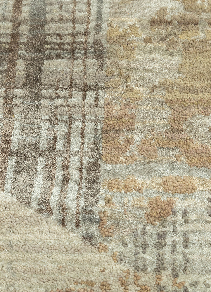 unstring by kavi grey and black wool and bamboo silk hand knotted Rug - CloseUp