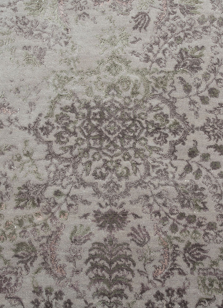 far east grey and black wool and bamboo silk hand knotted Rug - CloseUp