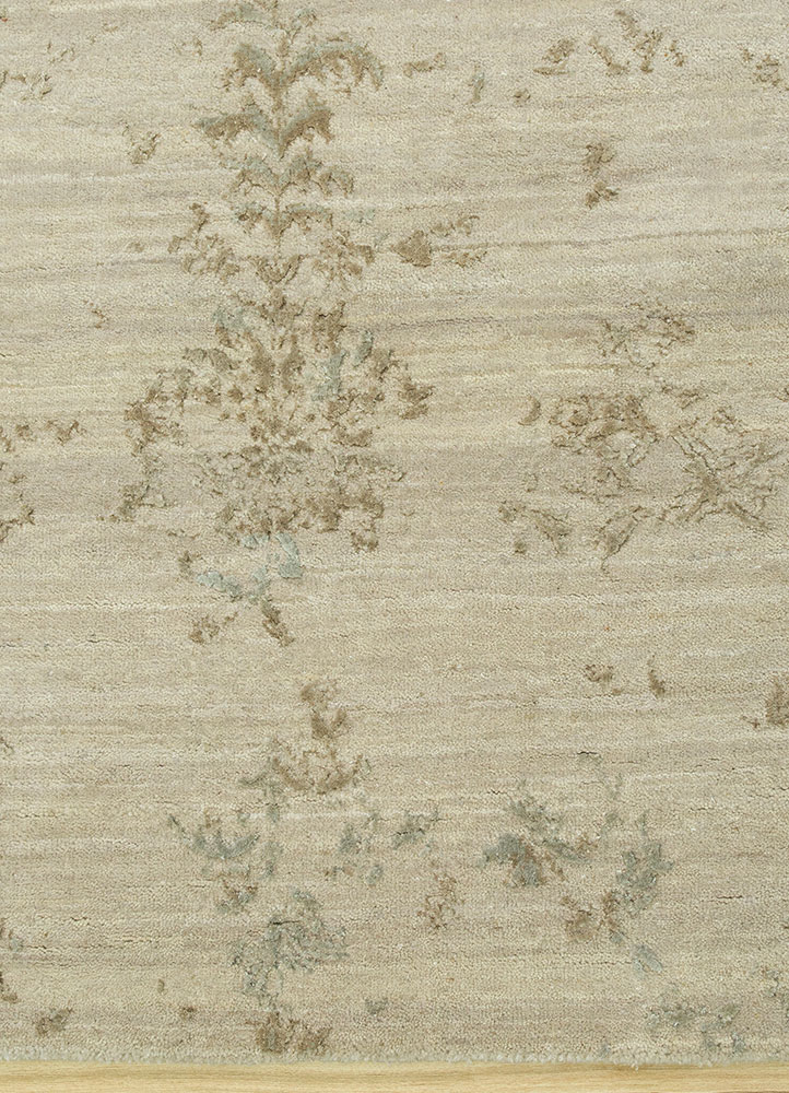 far east ivory wool and bamboo silk hand knotted Rug - CloseUp