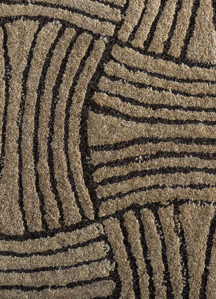 pathways beige and brown wool hand tufted Rug - CloseUp