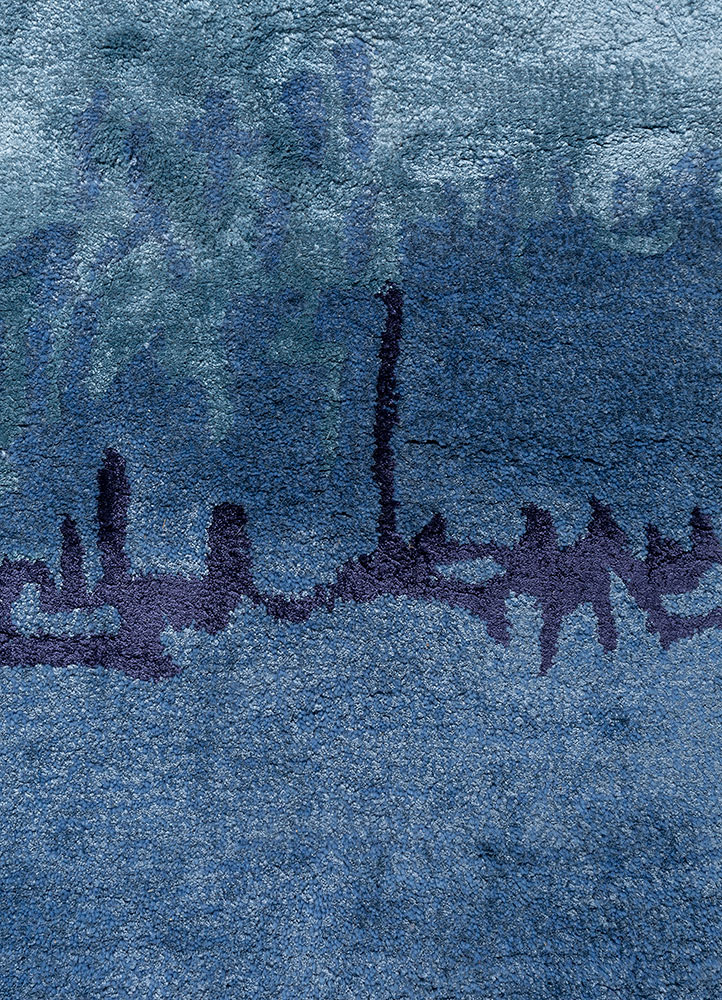 genesis blue wool and viscose hand tufted Rug - CloseUp