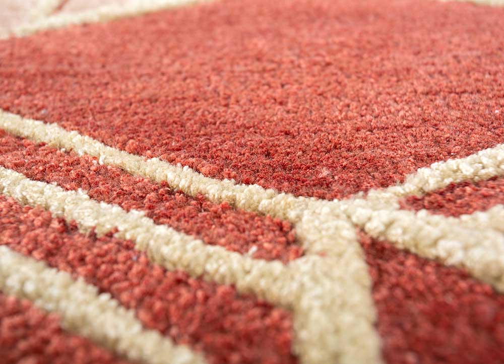 linear red and orange wool and viscose hand tufted Rug - CloseUp