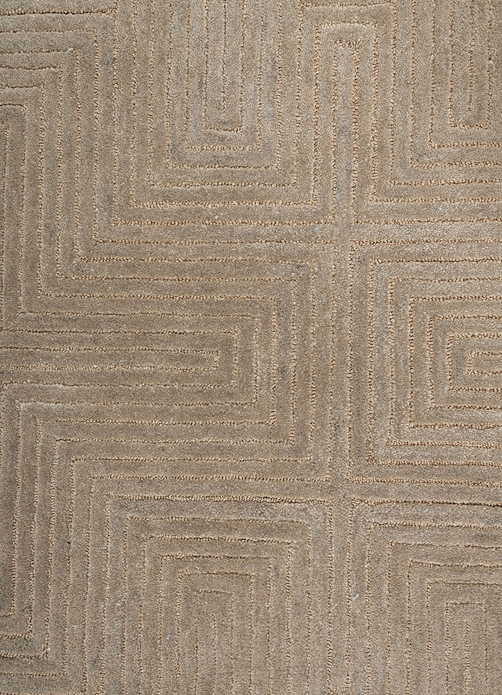 linear green wool and viscose hand tufted Rug - CloseUp