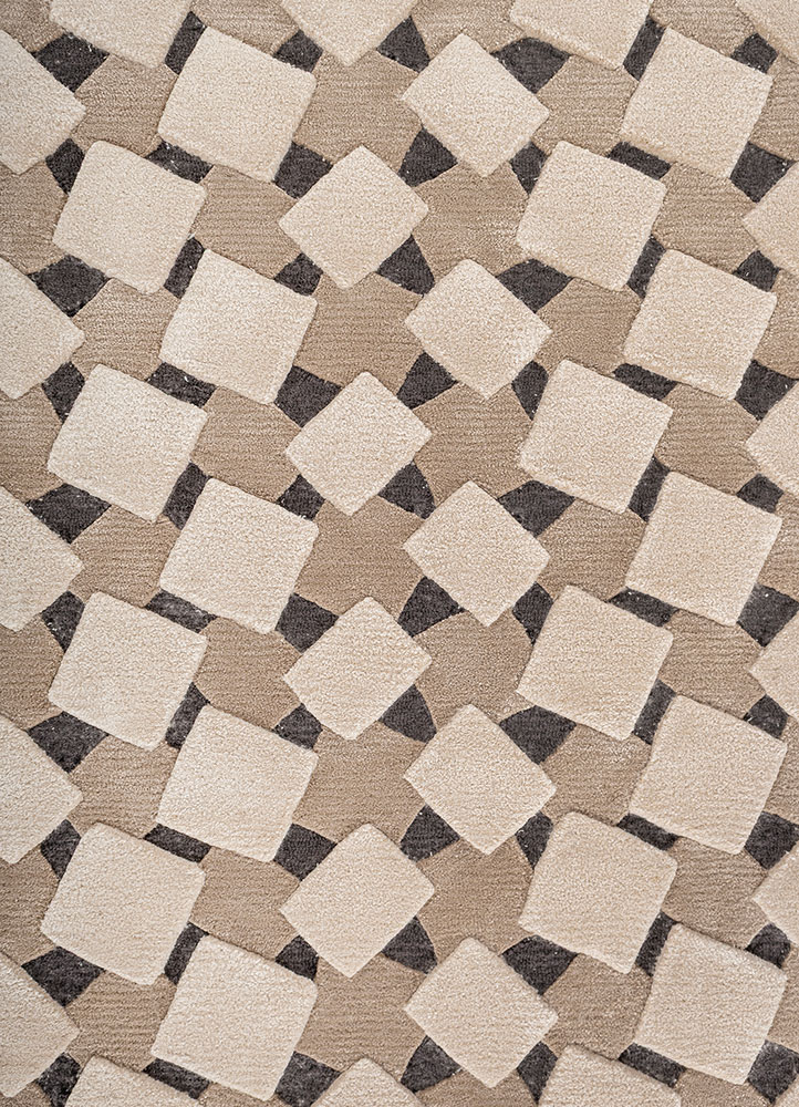 faces beige and brown wool and viscose hand tufted Rug - CloseUp