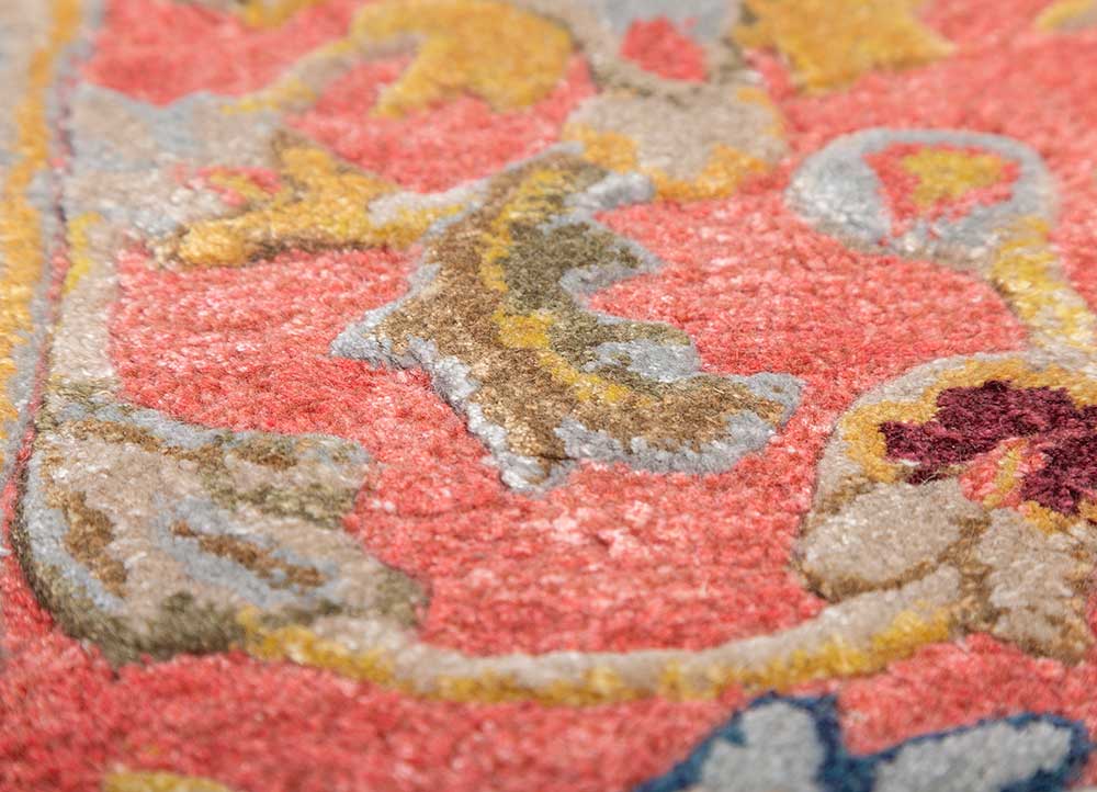 kasbah red and orange wool and viscose hand tufted Rug - CloseUp