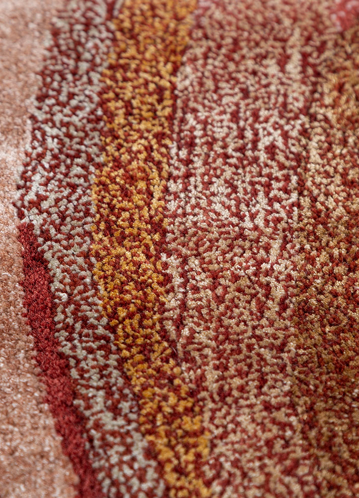 linear red and orange wool and viscose hand tufted Rug - CloseUp