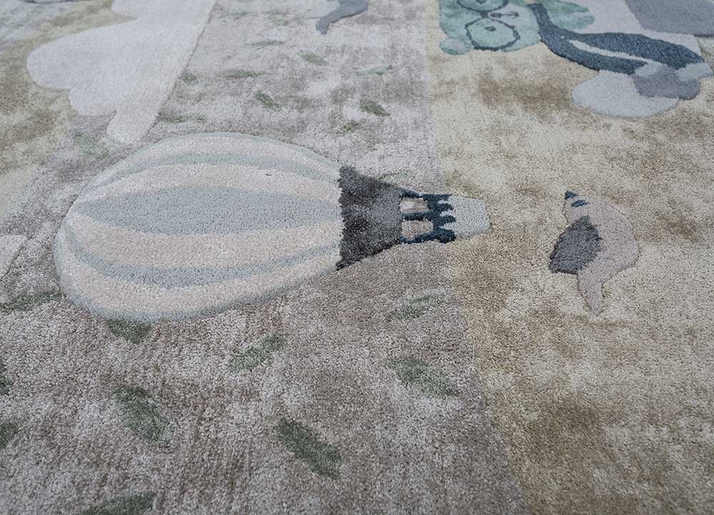 confetti green wool and viscose hand tufted Rug - CloseUp