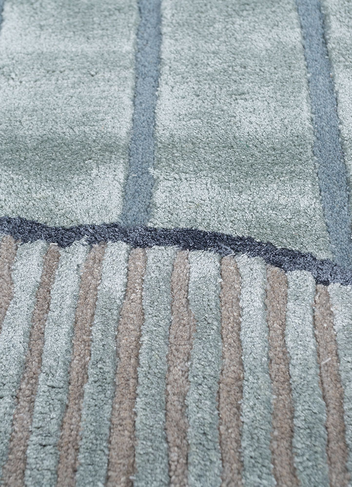 white noise blue wool and viscose hand tufted Rug - CloseUp