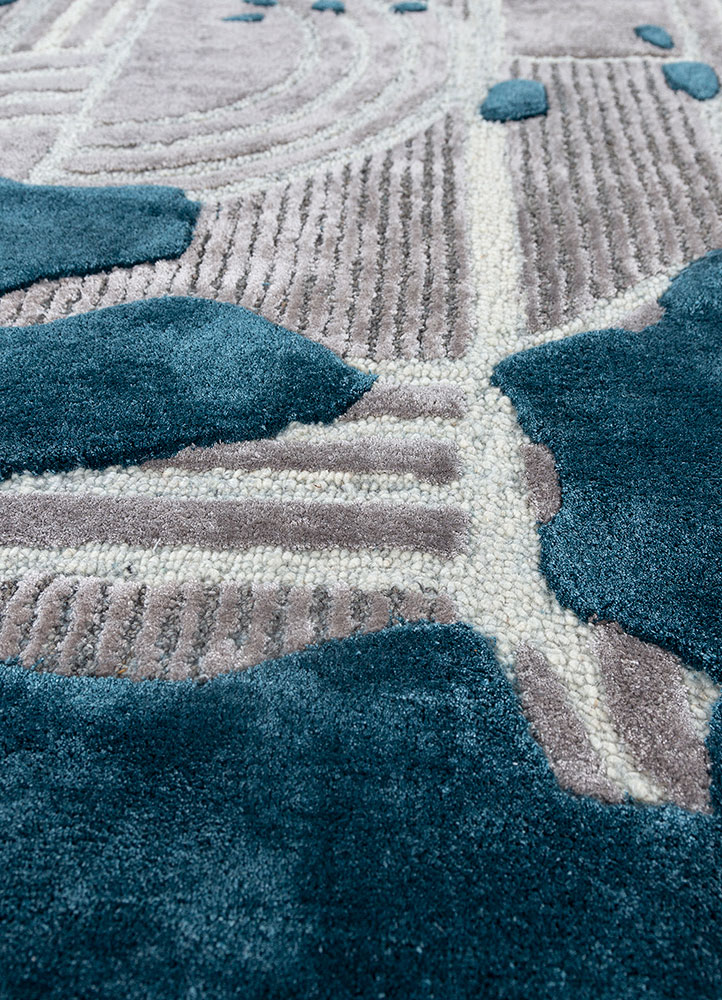 adrift blue wool and viscose hand tufted Rug - CloseUp