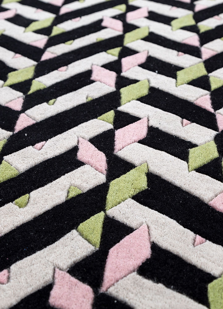 adrift grey and black wool hand tufted Rug - CloseUp