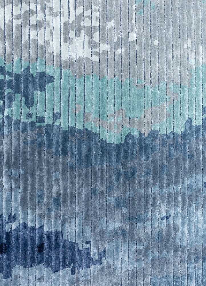 white noise blue wool and viscose hand tufted Rug - CloseUp