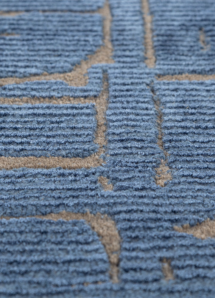 white noise blue wool and viscose hand tufted Rug - CloseUp