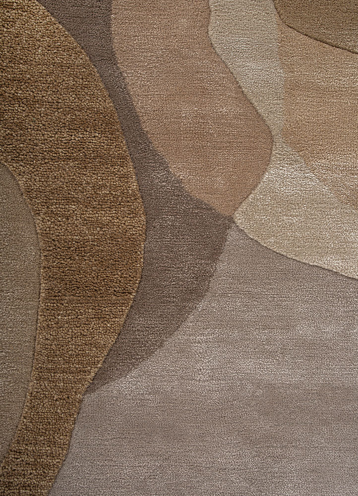joy beige and brown wool and viscose hand tufted Rug - CloseUp