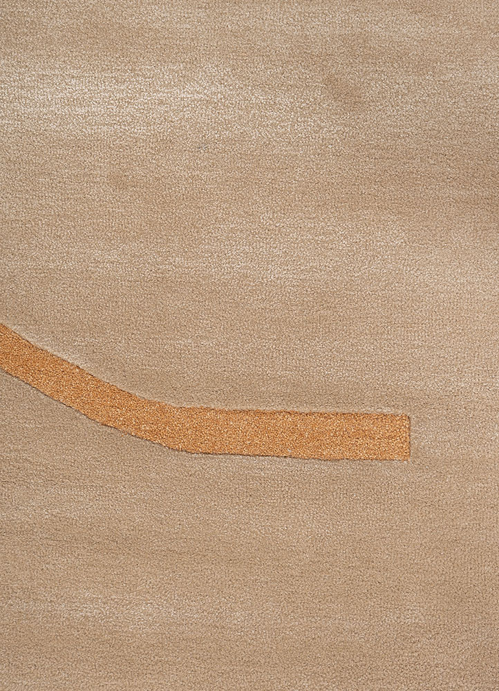 linear beige and brown wool and viscose hand tufted Rug - CloseUp