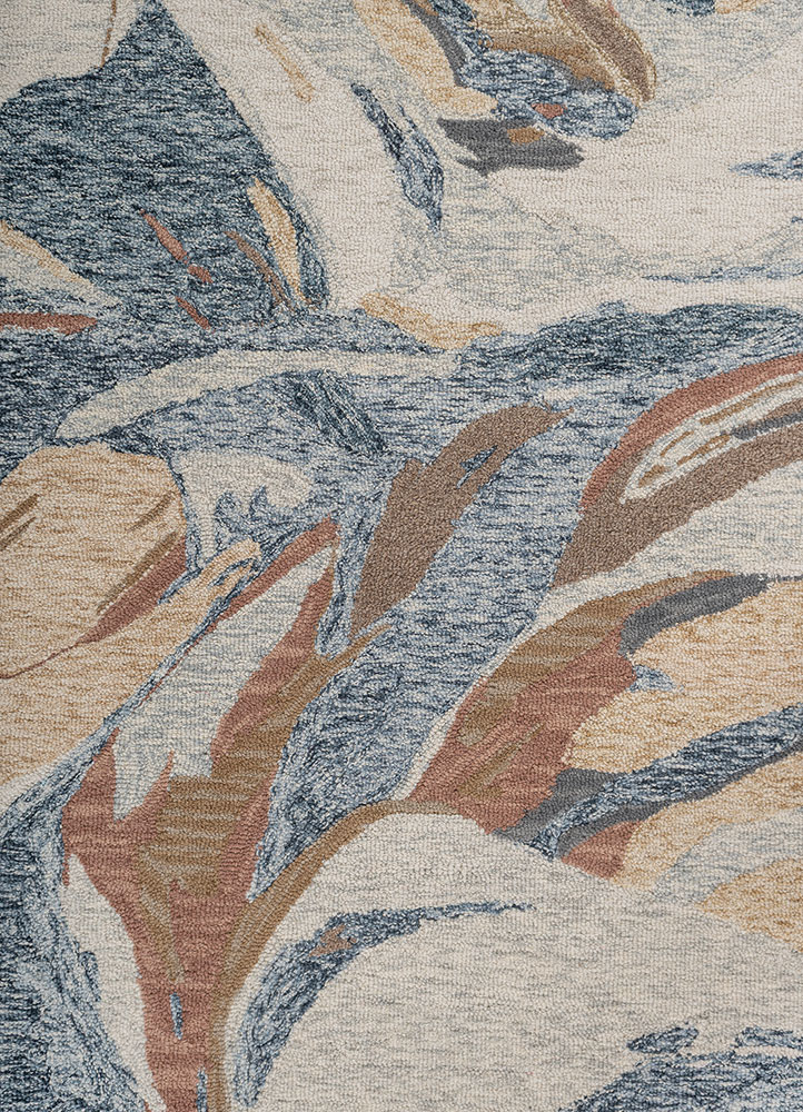 linear blue wool hand tufted Rug - CloseUp
