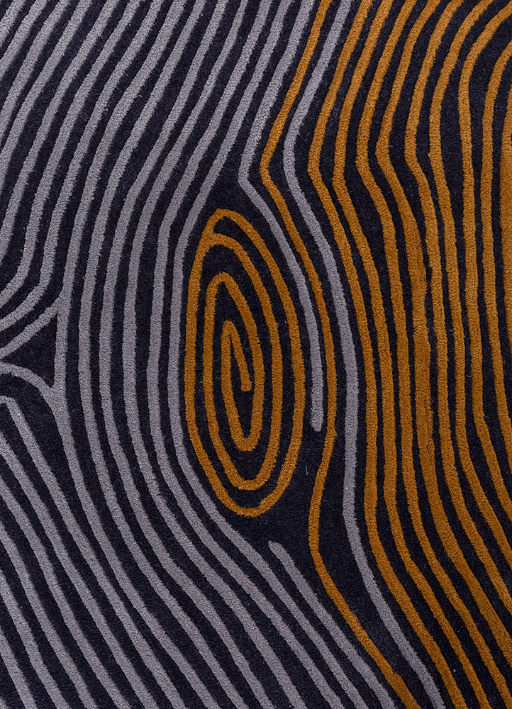 linear blue wool hand tufted Rug - CloseUp