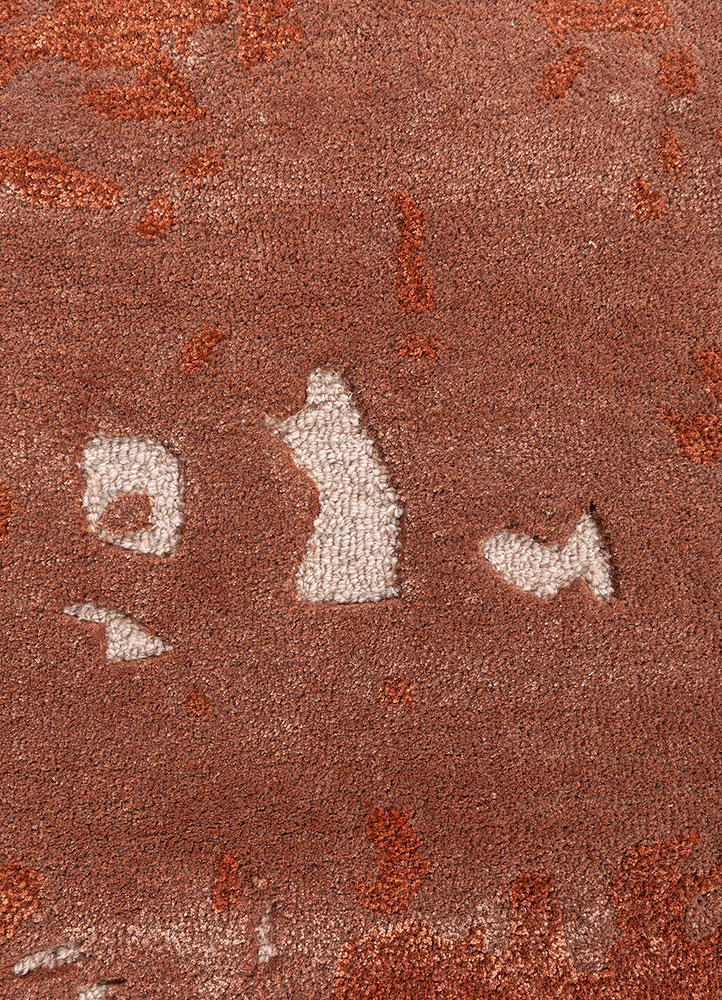 white noise red and orange wool and viscose hand tufted Rug - CloseUp