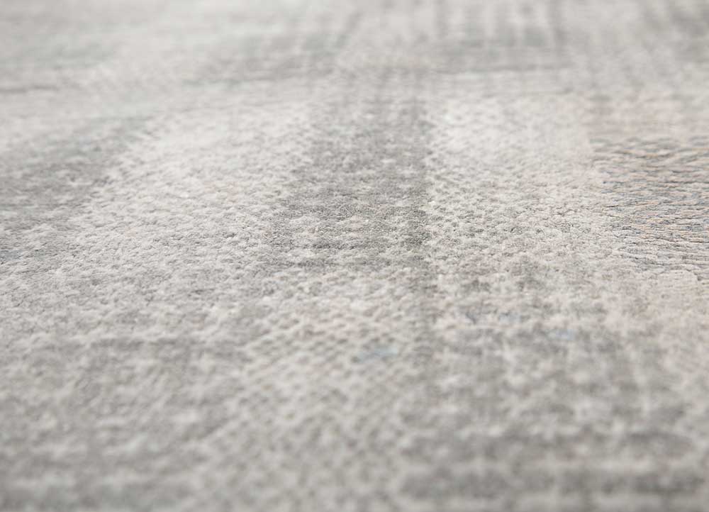 basis grey and black wool and bamboo silk hand loom Rug - CloseUp