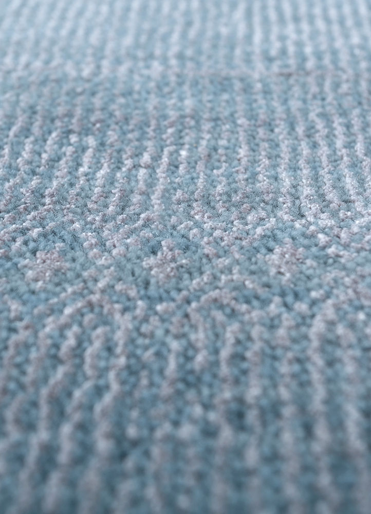 basis blue wool and bamboo silk hand loom Rug - CloseUp