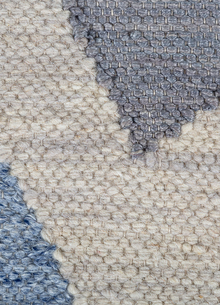 checkers blue wool and viscose flat weaves Rug - CloseUp