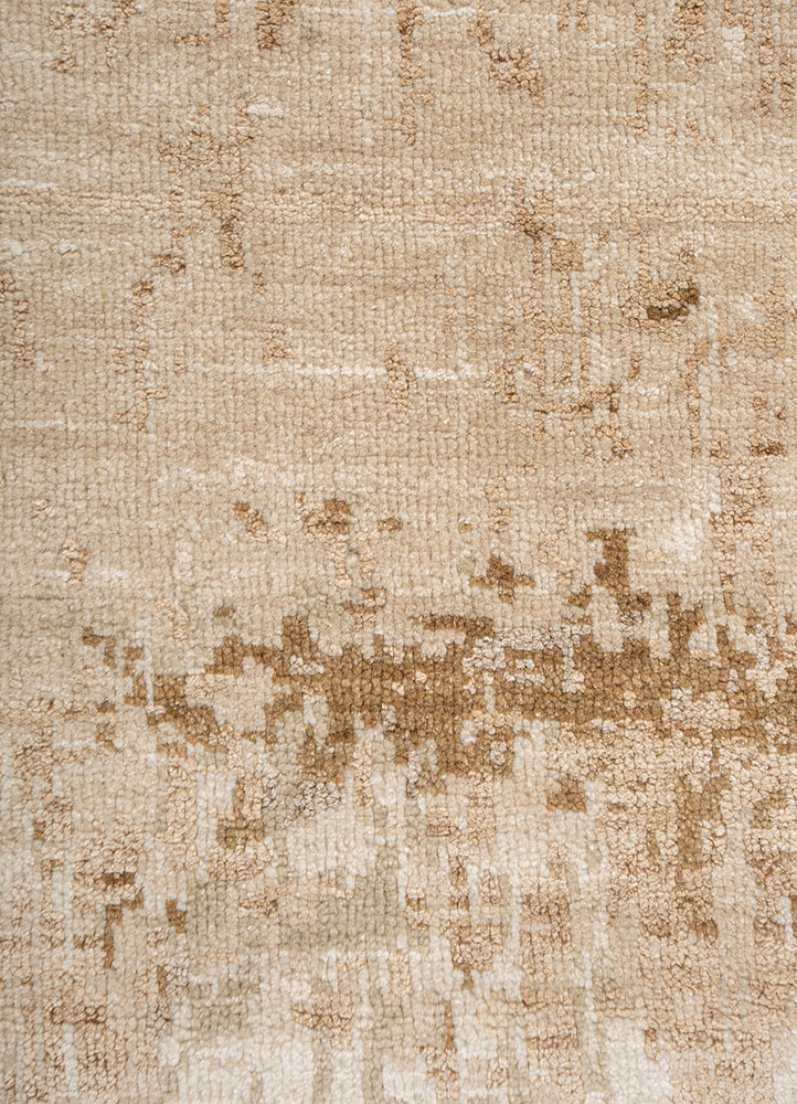 entropy beige and brown wool and silk hand knotted Rug - CloseUp