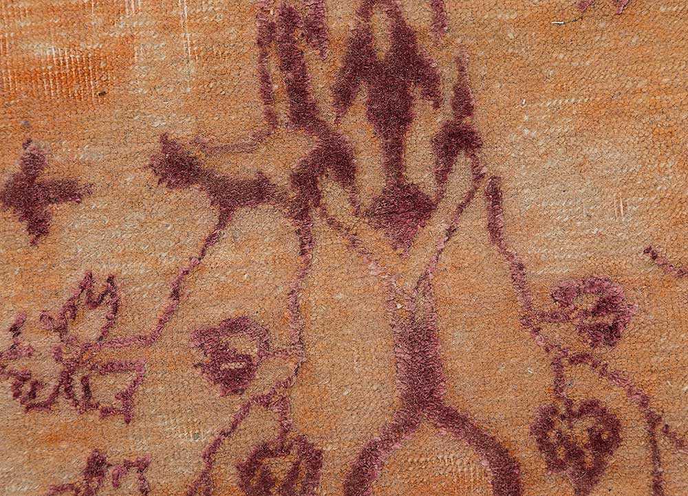 far east red and orange wool and silk hand knotted Rug - CloseUp