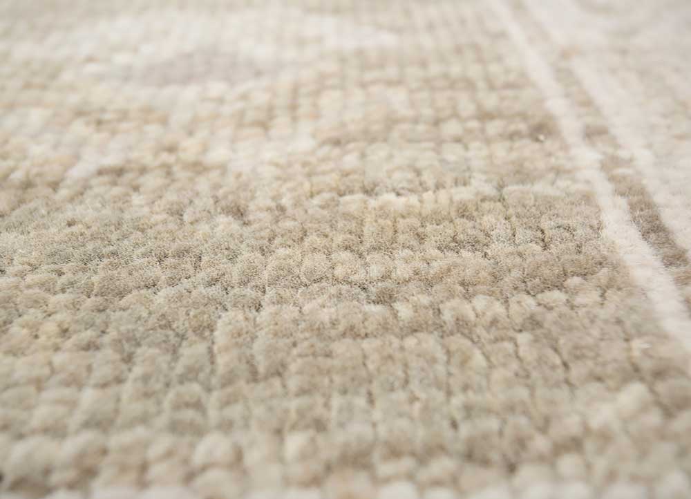 thyme green wool hand knotted Rug - CloseUp