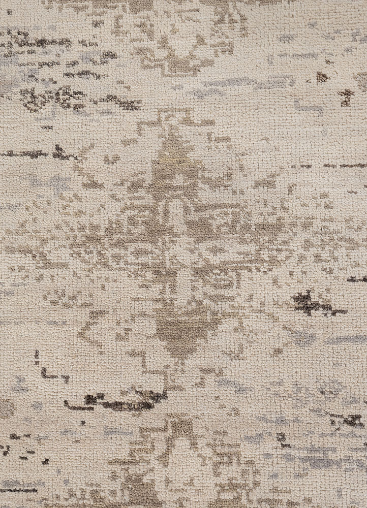 savana beige and brown wool hand knotted Rug - CloseUp