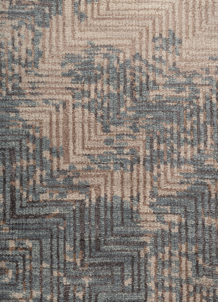 uvenuti beige and brown wool and bamboo silk hand knotted Rug - CloseUp