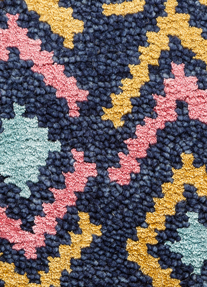 clan blue wool and bamboo silk hand knotted Rug - CloseUp