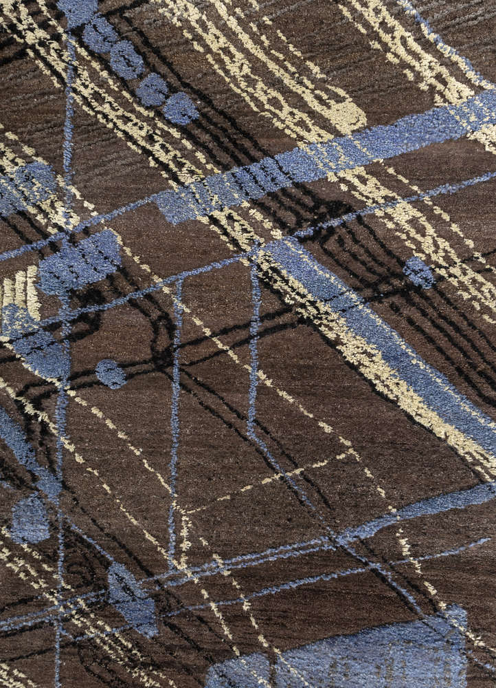 exposed spine beige and brown wool and bamboo silk hand knotted WALL ART & TAPESTRY - CloseUp
