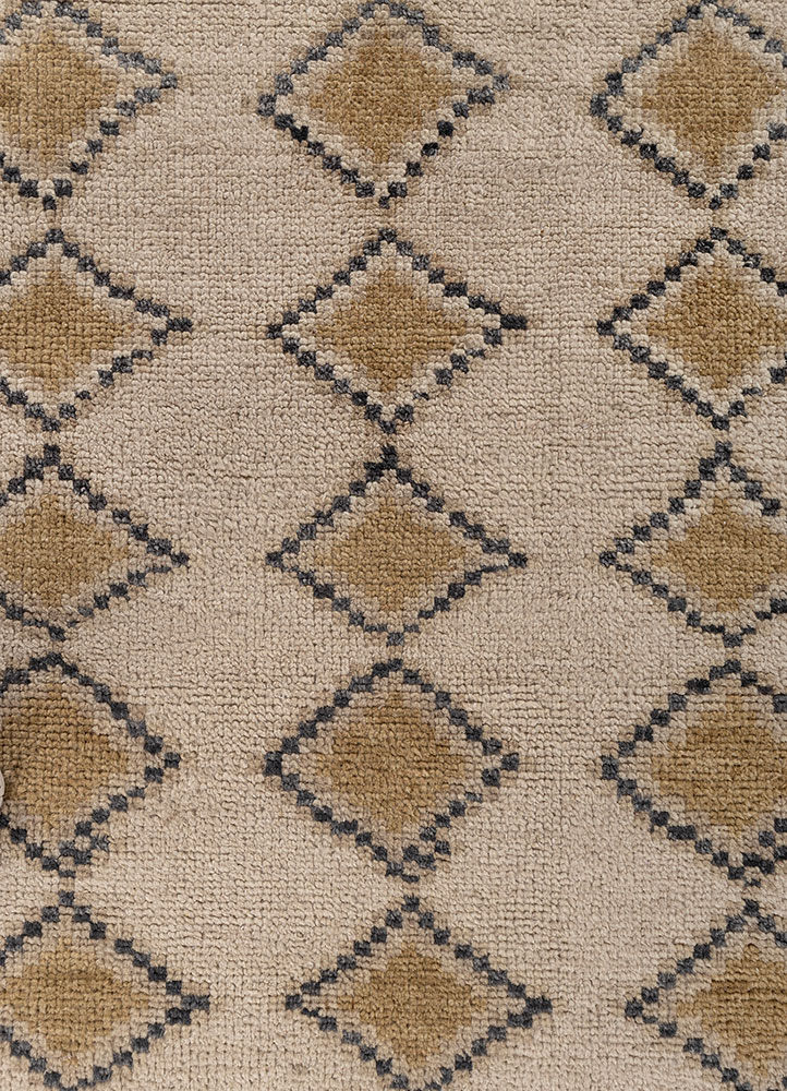 thyme beige and brown wool hand knotted Rug - CloseUp