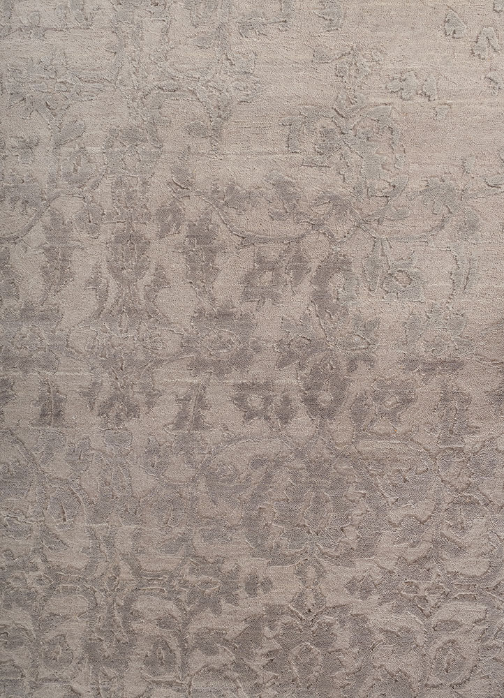 pansy beige and brown wool hand knotted Rug - CloseUp