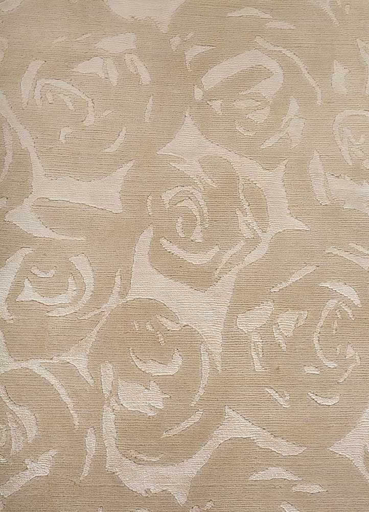 pansy ivory wool and bamboo silk hand knotted Rug - CloseUp
