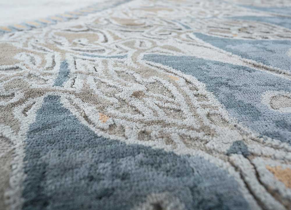 woven gems grey and black silk hand knotted Rug - CloseUp