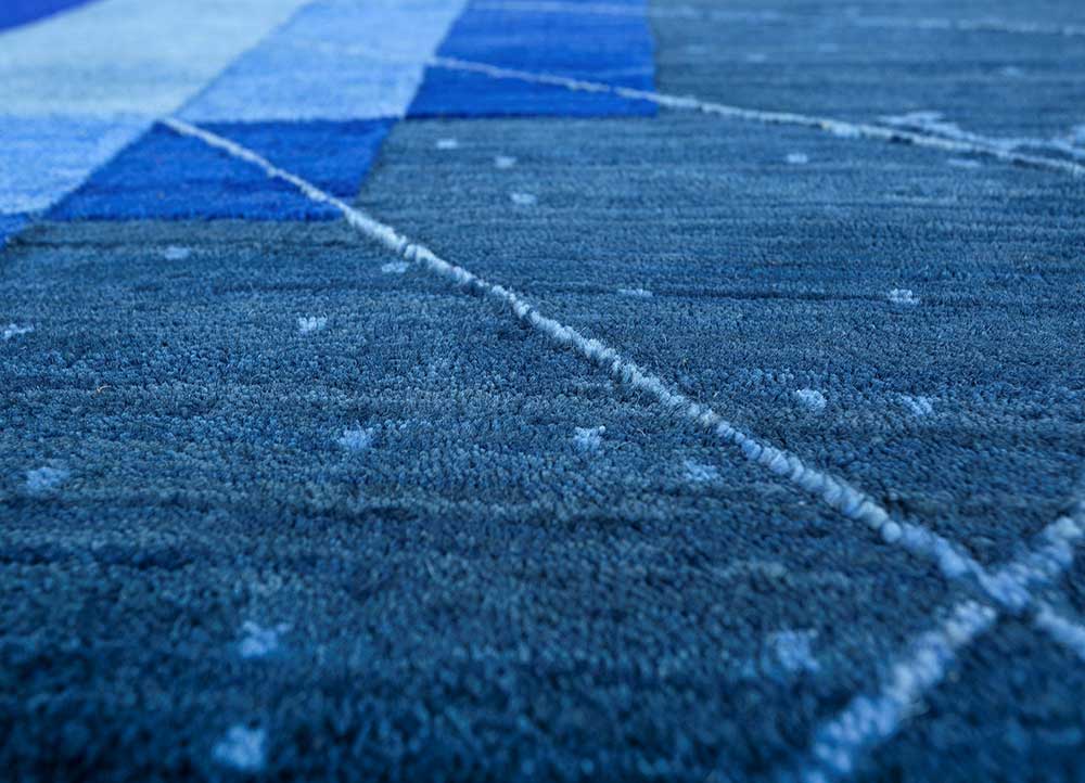 brahmaand blue wool hand knotted Rug - CloseUp