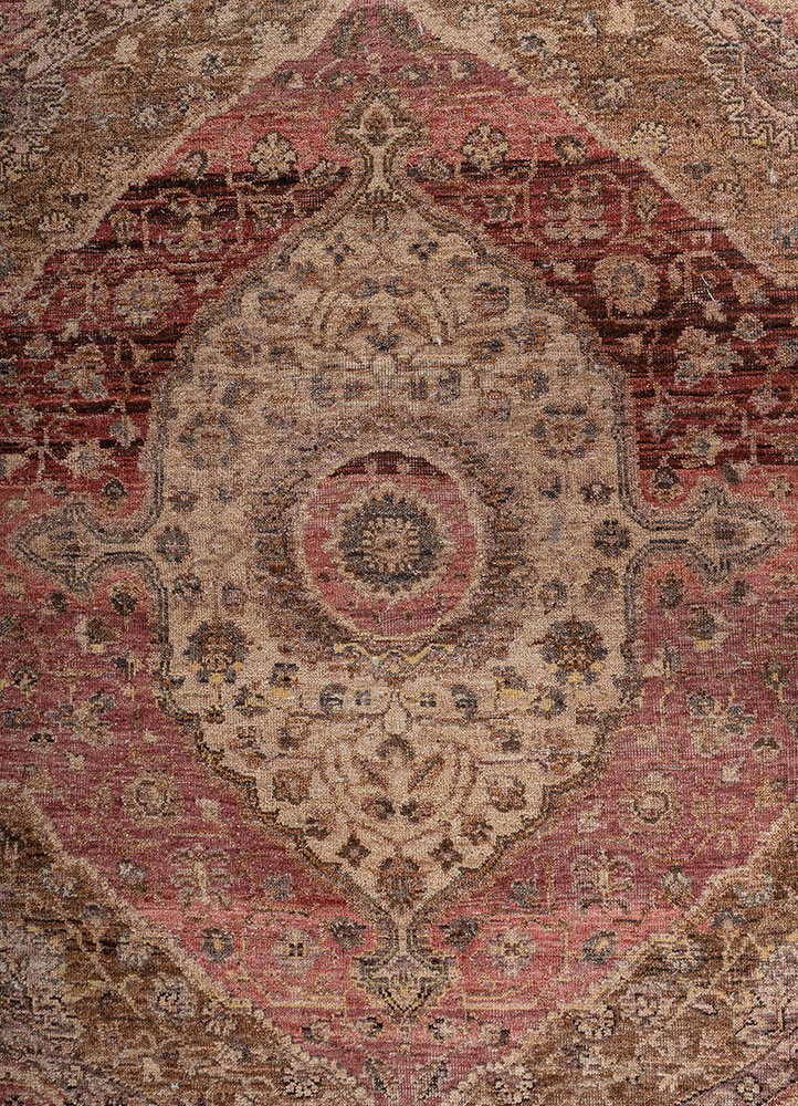 someplace in time red and orange afghan wool hand knotted Rug - CloseUp
