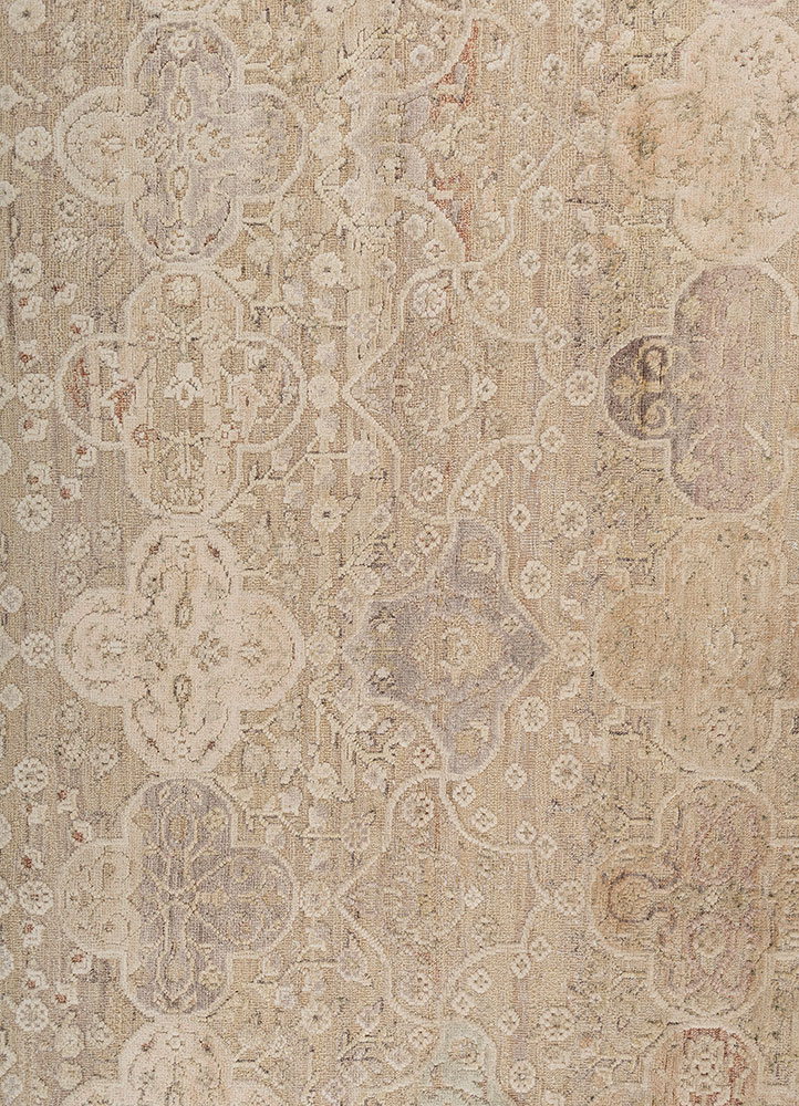 viscaya beige and brown afghan wool and silk hand knotted Rug - CloseUp
