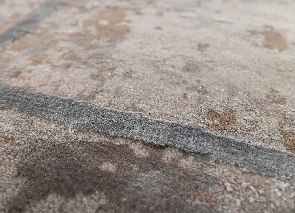 chaos theory by kavi grey and black wool and bamboo silk hand knotted Rug - CloseUp