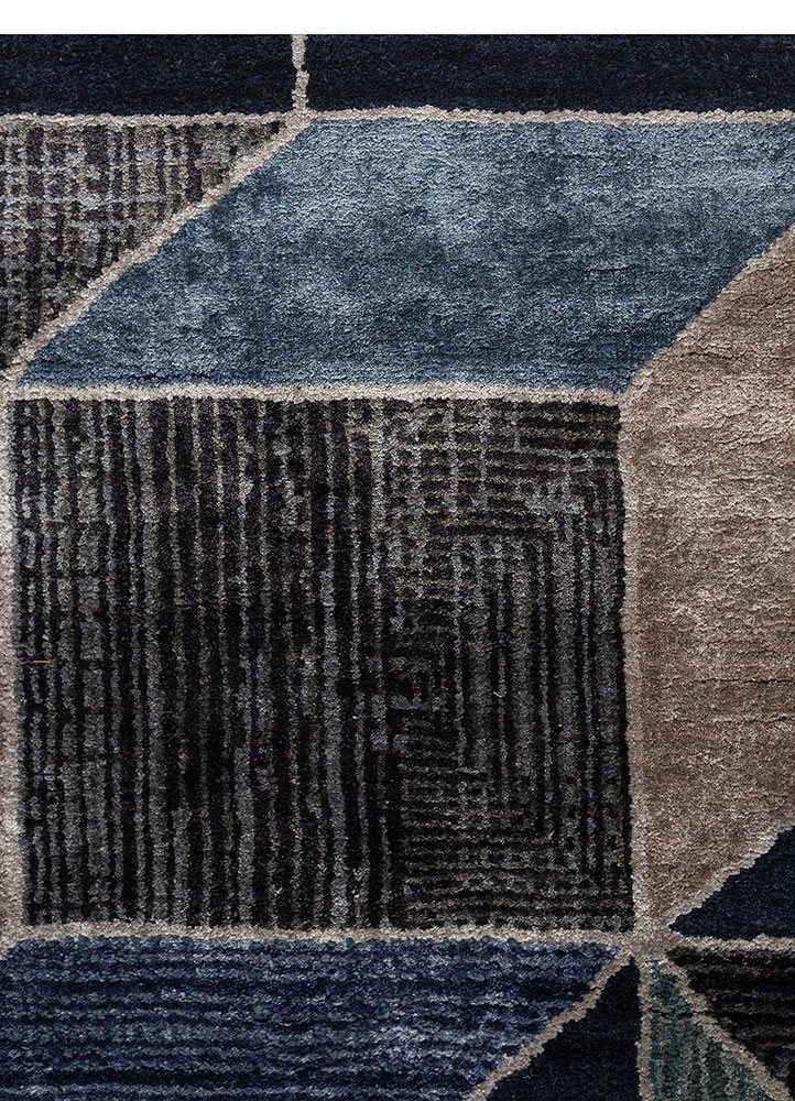 chaos theory by kavi blue wool and bamboo silk hand knotted Rug - CloseUp