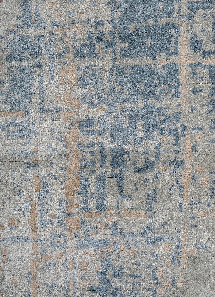 aprezo grey and black wool and bamboo silk hand knotted Rug - CloseUp