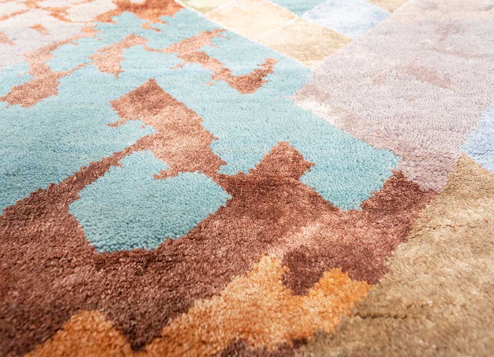 manchaha blue wool and bamboo silk hand knotted Rug - CloseUp