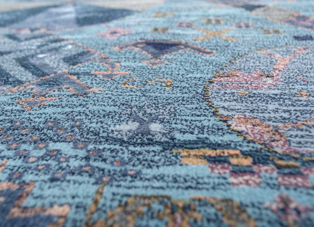 manchaha blue wool and bamboo silk hand knotted Rug - CloseUp