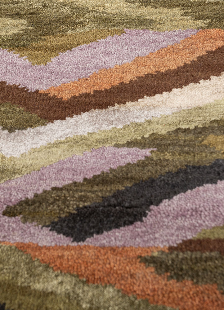 manchaha green wool and bamboo silk hand knotted Rug - CloseUp
